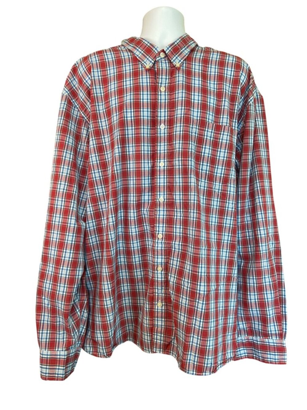 Saddlebred Mens 4X Big Tall Red Blue Plaid Shirt Classic Fit Preppy Button Up